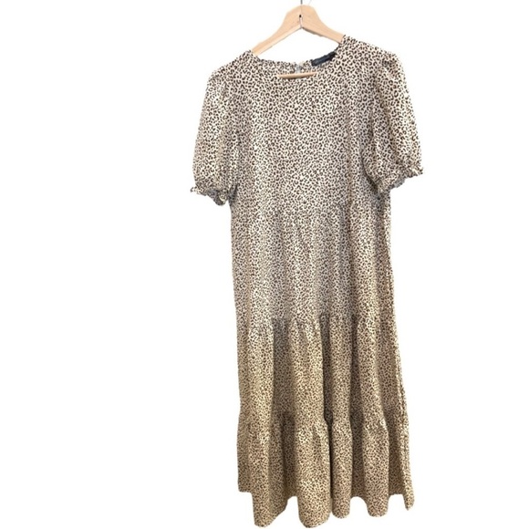 PRETTYGARDEN Cheetah Print Flowy Boho Midi Dress Puff Short Sleeve ,Women’s Sz S - Picture 4 of 9